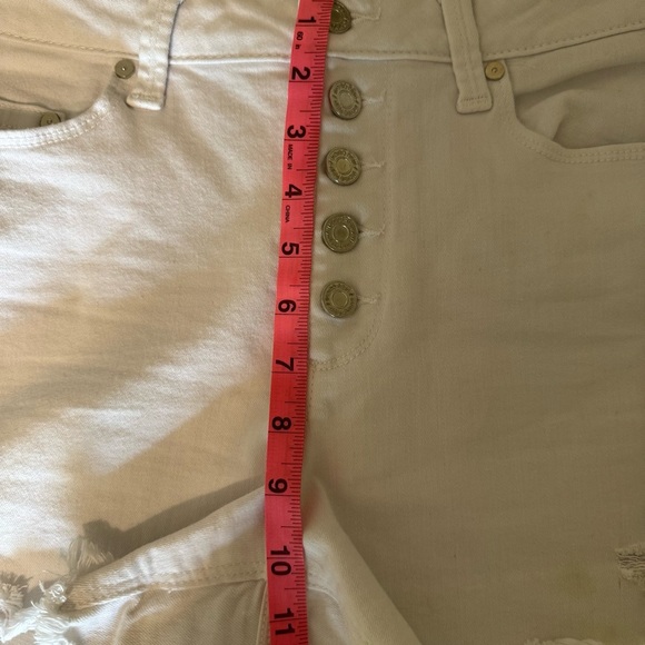 White Denim Shorts Button Fly Distressed Frayed Hem Casual - Picture 3 of 5